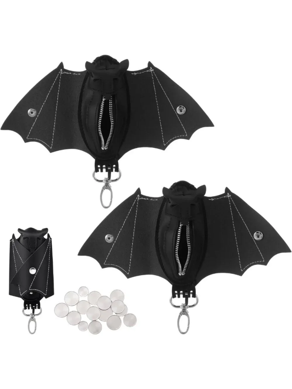 Gothic Bat Coin Purse Set - Handmade Halloween Folding Wing Wallets, 2 Pack